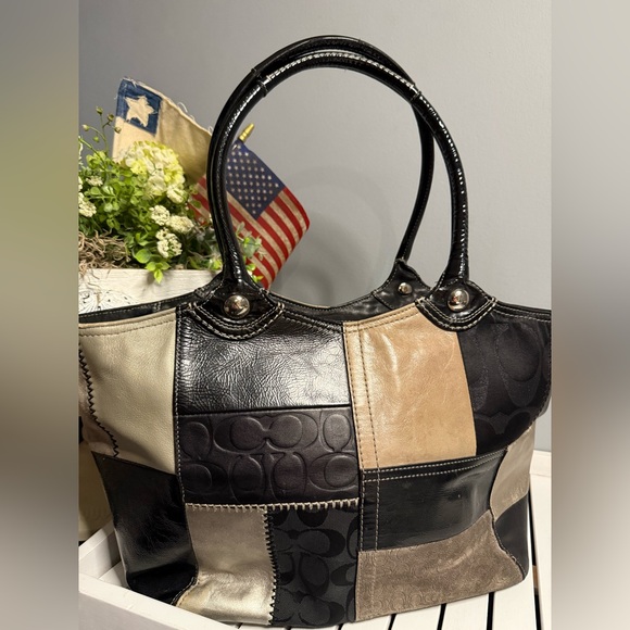 Coach Handbags - Coach Bleecker Black Leather & Suede Patchwork Tote EUC VTG